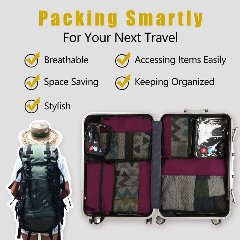 BAGAIL 8 Set/9 Set Packing Cubes Luggage Packing Organizer for Travel, Suitcase Packing Bags for Travel Accessories(Burgundy, 8 Set) - Image 5